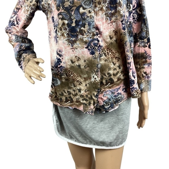 Soft Surroundings Wild Side Button Up Top Size M Multicolor Print - Picture 3 of 7